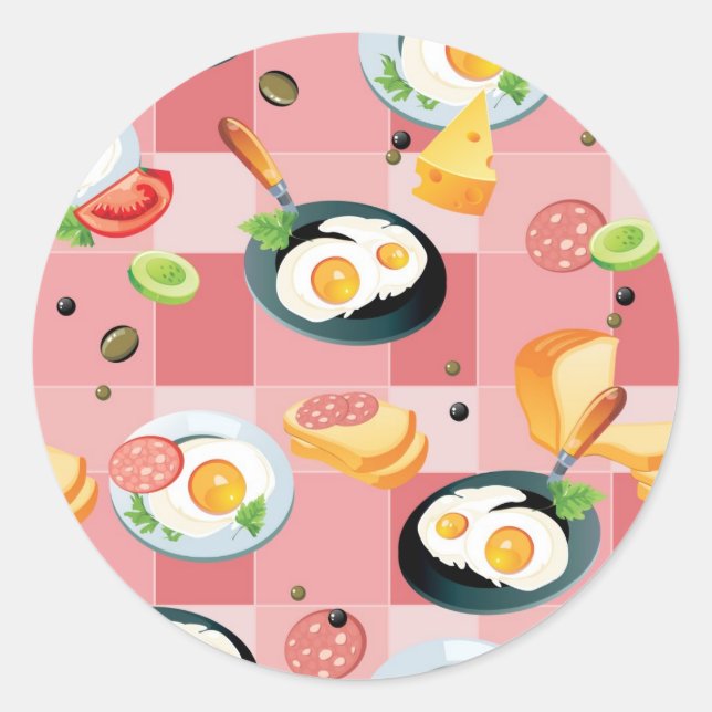 Tomato and Fried Eggs Pattern Classic Round Sticker (Front)
