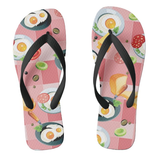 Tomato and Fried Eggs Pattern Flip Flops (Footbed)
