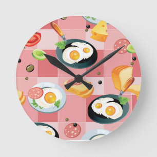 Tomato and Fried Eggs Pattern Round Clock