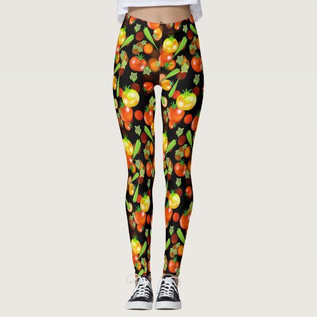 Tomato and okra garden vegetables leggings (Front)