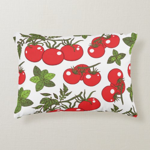 Tomato Basil Seamless Kitchen Pattern Accent Pillow