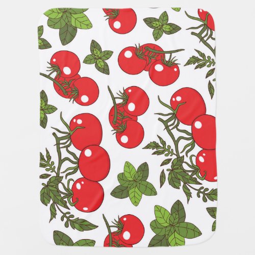 Tomato Basil Seamless Kitchen Pattern Baby Blanket