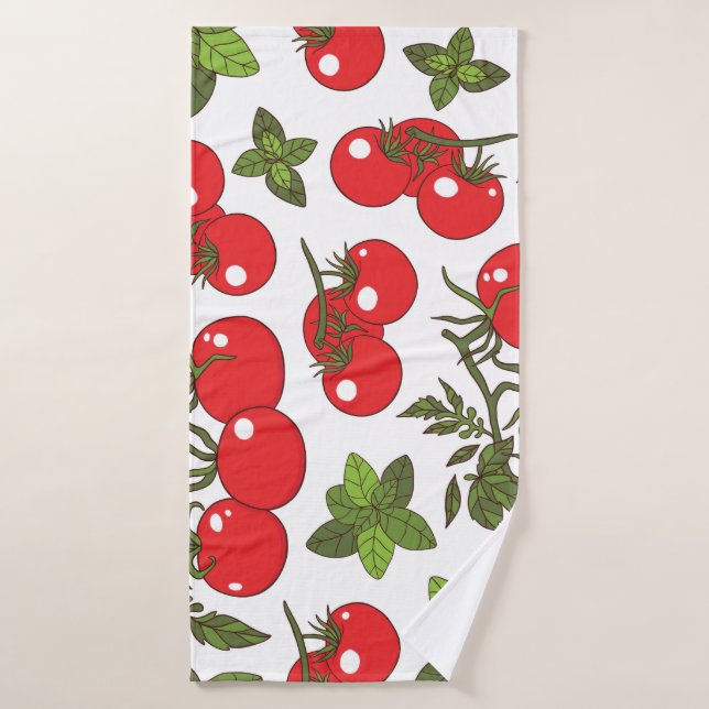 Tomato Basil Seamless Kitchen Pattern Bath Towel (Bath Towel)