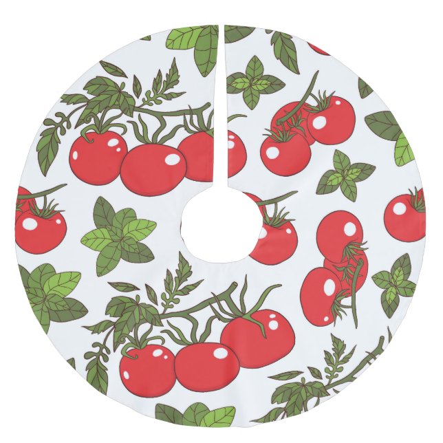 Tomato Basil Seamless Kitchen Pattern Brushed Polyester Tree Skirt (Front)