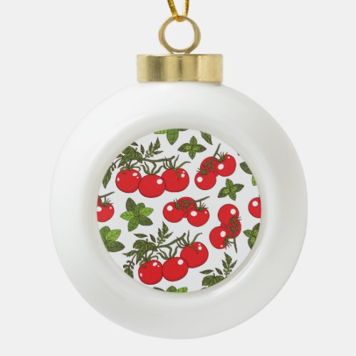 Tomato Basil Seamless Kitchen Pattern Ceramic Ball Christmas Ornament