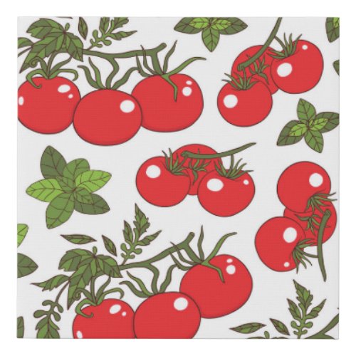 Tomato Basil Seamless Kitchen Pattern Faux Canvas Print