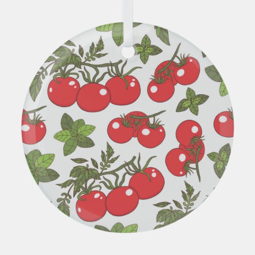 Tomato Basil Seamless Kitchen Pattern Glass Ornament