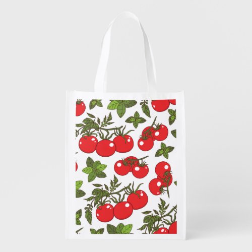 Tomato Basil Seamless Kitchen Pattern Grocery Bag