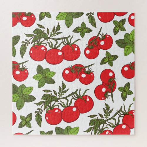 Tomato Basil Seamless Kitchen Pattern Jigsaw Puzzle