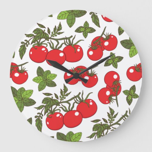 Tomato Basil Seamless Kitchen Pattern Large Clock