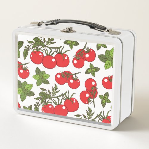 Tomato Basil Seamless Kitchen Pattern Metal Lunch Box