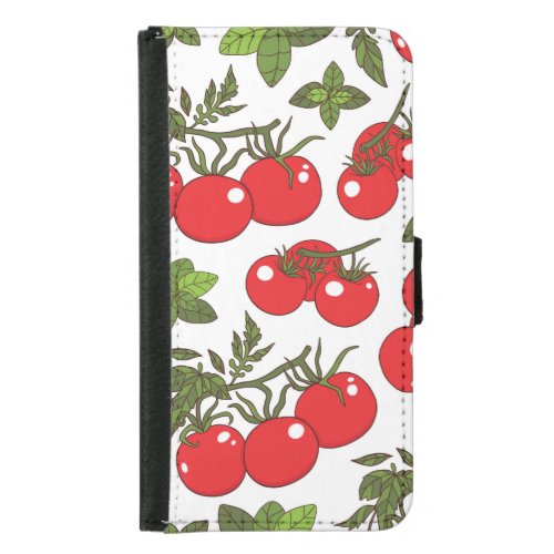 Tomato Basil Seamless Kitchen Pattern Samsung Galaxy S5 Wallet Case