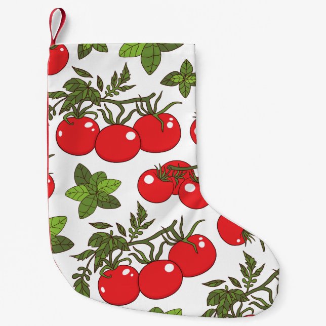 Tomato Basil Seamless Kitchen Pattern Small Christmas Stocking (Front)