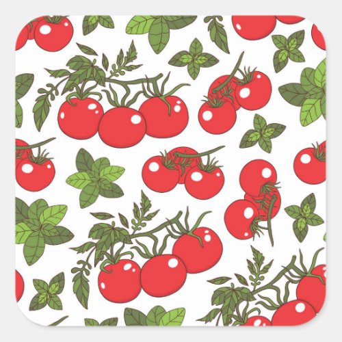 Tomato Basil Seamless Kitchen Pattern Square Sticker