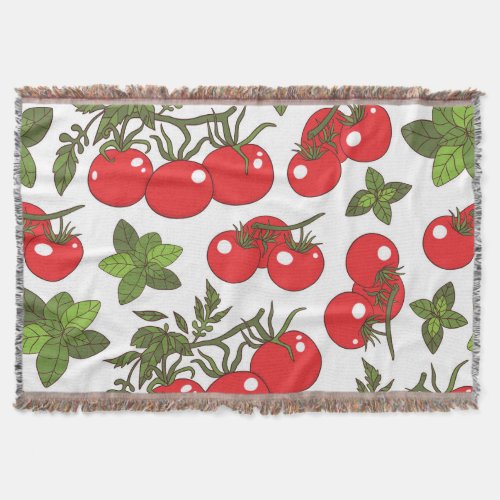 Tomato Basil Seamless Kitchen Pattern Throw Blanket