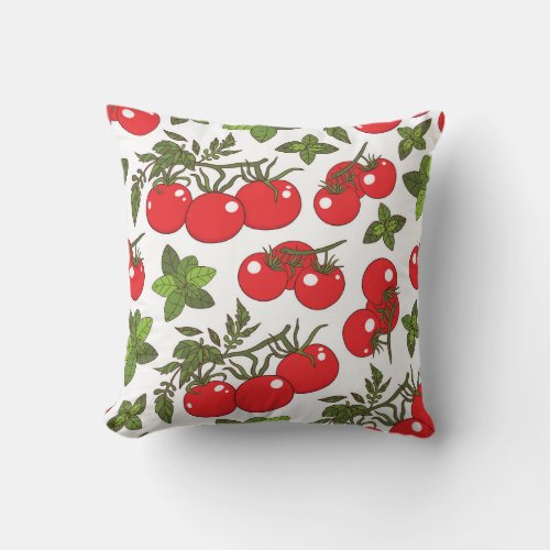 Tomato Basil Seamless Kitchen Pattern Throw Pillow
