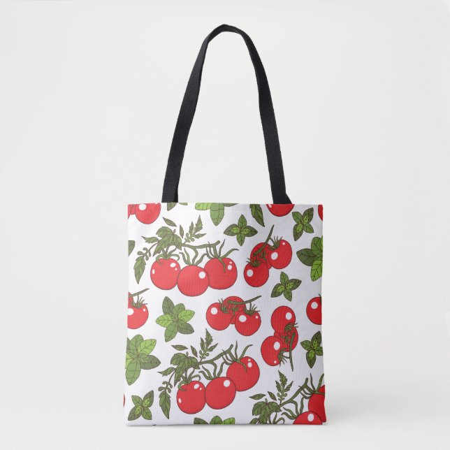Tomato Basil Seamless Kitchen Pattern Tote Bag (Front)