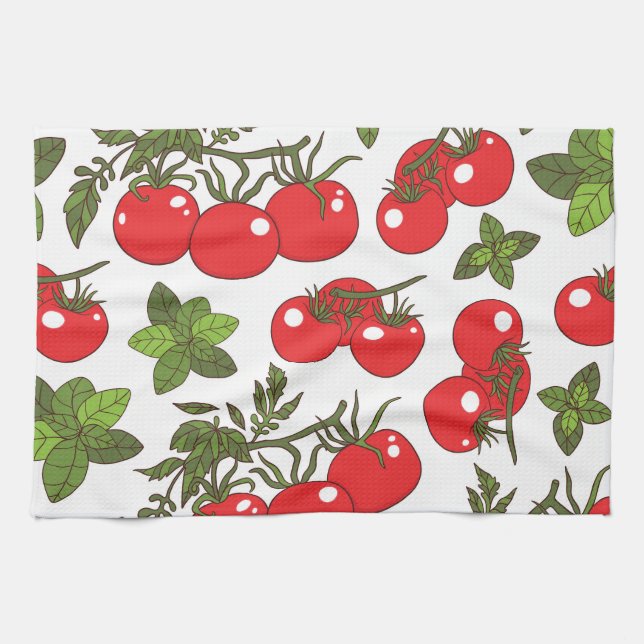 Tomato Basil Seamless Kitchen Pattern Towel (Horizontal)