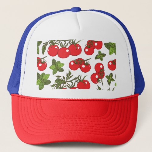 Tomato Basil Seamless Kitchen Pattern Trucker Hat