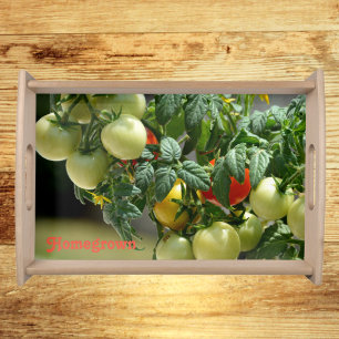 Tomato Blossoms and Ripening Tomatoes Wood Serving Tray
