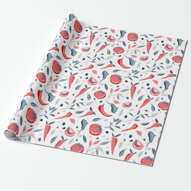 Tomato Carrot Vegetable Pattern  Wrapping Paper (Unrolled)