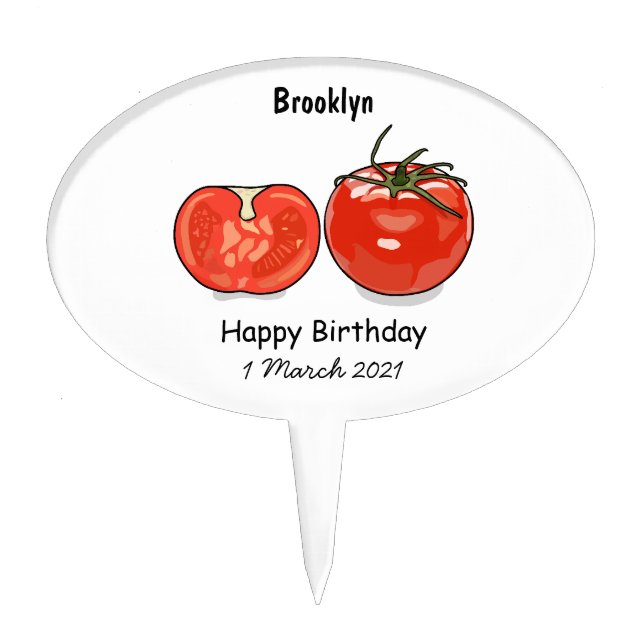 Tomato cartoon illustration cake topper (Front)