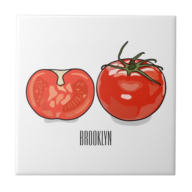 Tomato cartoon illustration  ceramic tile (Front)