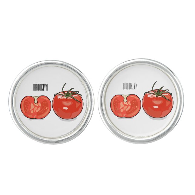 Tomato cartoon illustration  cufflinks (Front)