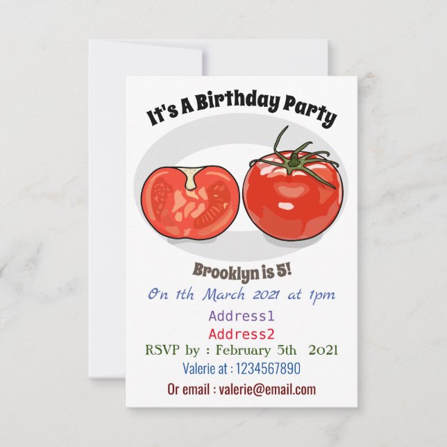 Tomato cartoon illustration invitation (Front)