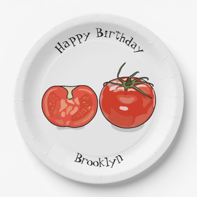 Tomato cartoon illustration paper plates (Front)