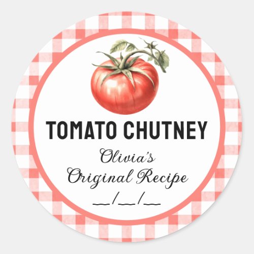 Tomato Chutney canning label with checkered design