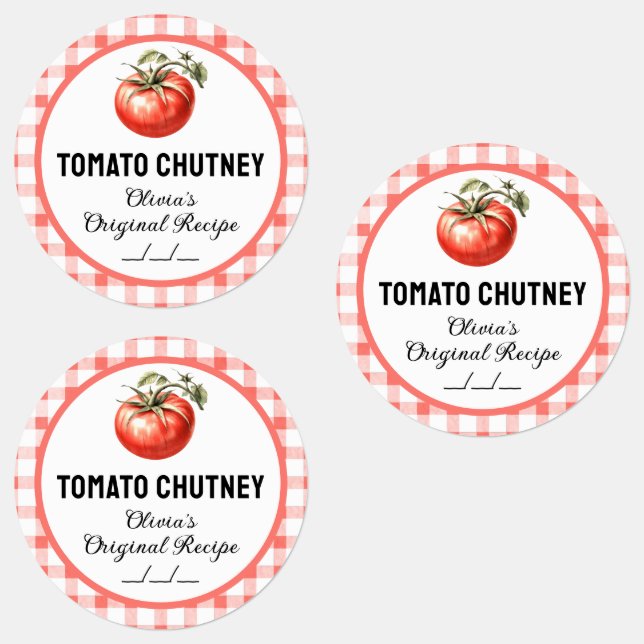 Tomato Chutney canning label with checkered design (Group)