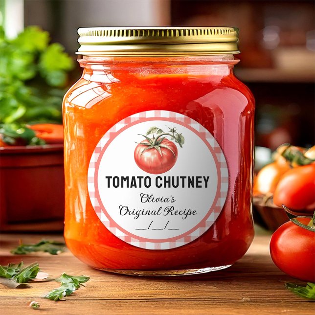 Tomato Chutney canning label with checkered design (Creator Uploaded)