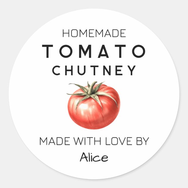 Tomato Chutney label with watercolour tomato (Front)