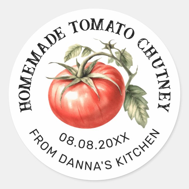 Tomato Chutney label with watercolour tomato (Front)