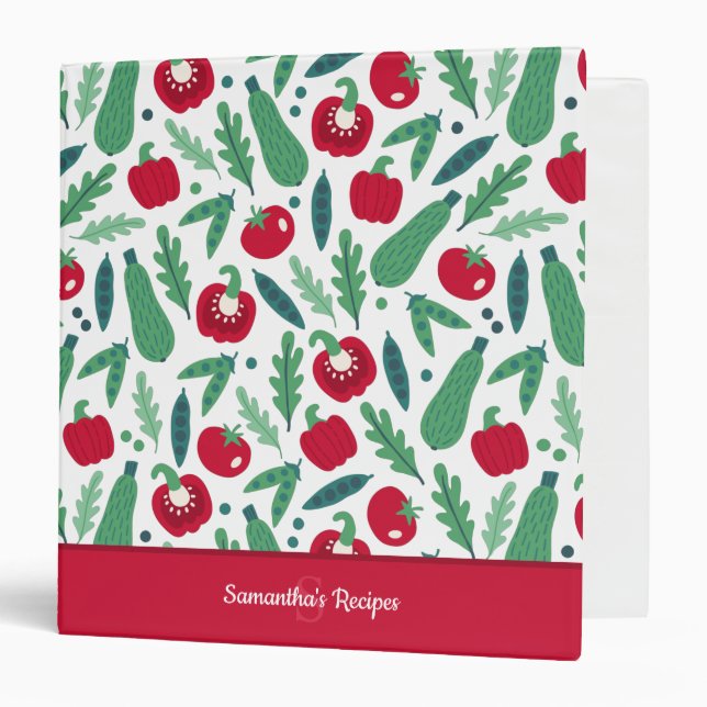Tomato + Cucumber Vegetable Pattern w Name Recipe 3 Ring Binder (Front/Inside)