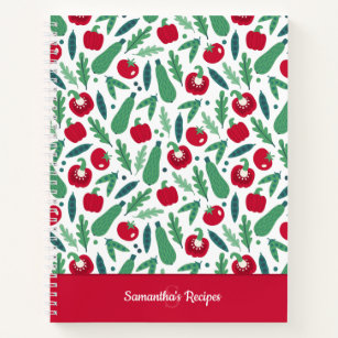 Tomato + Cucumber Vegetable Pattern w Name Recipe Notebook