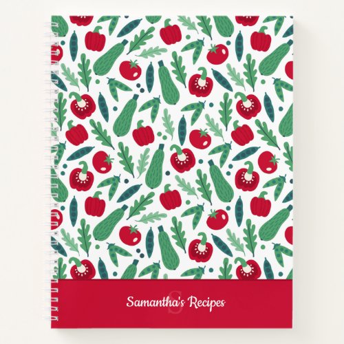 Tomato  Cucumber Vegetable Pattern w Name Recipe Notebook