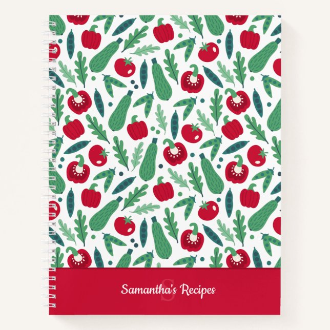 Tomato + Cucumber Vegetable Pattern w Name Recipe Notebook (Front)