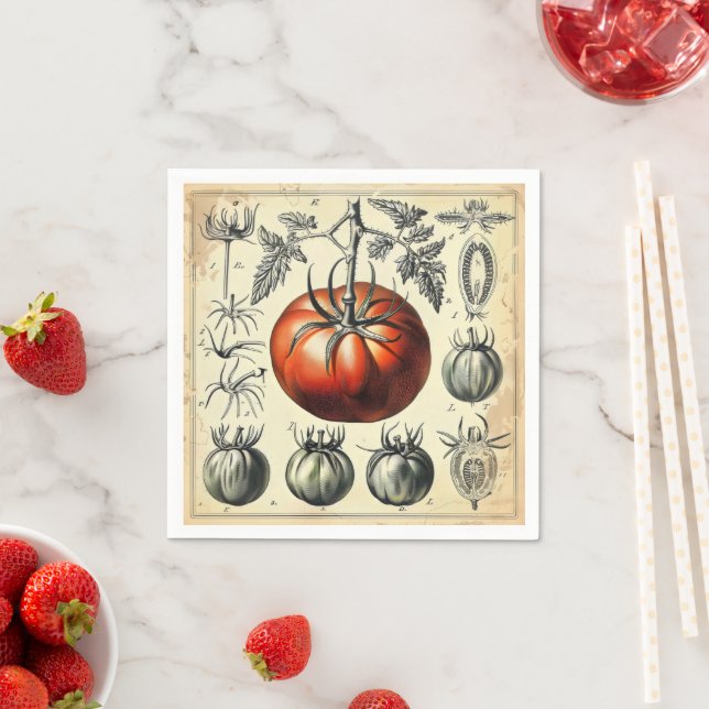 Tomato Diagram Vintage Napkins (Insitu)