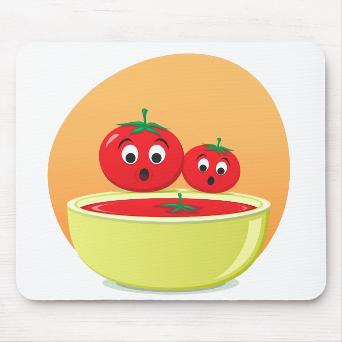 Tomato falling into tomato soup mousepad, orange