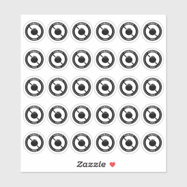 Tomato Free Wedding Place Card Mini Food Allergy Sticker (Sheet)