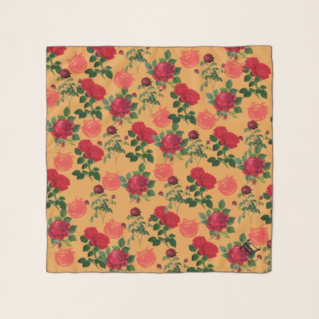 Tomato Girl Aesthetic Vintage Gold Rose Monogram Scarf (Front)
