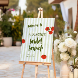 Tomato Green Stripes Bridal Brunch Welcome Foam Board