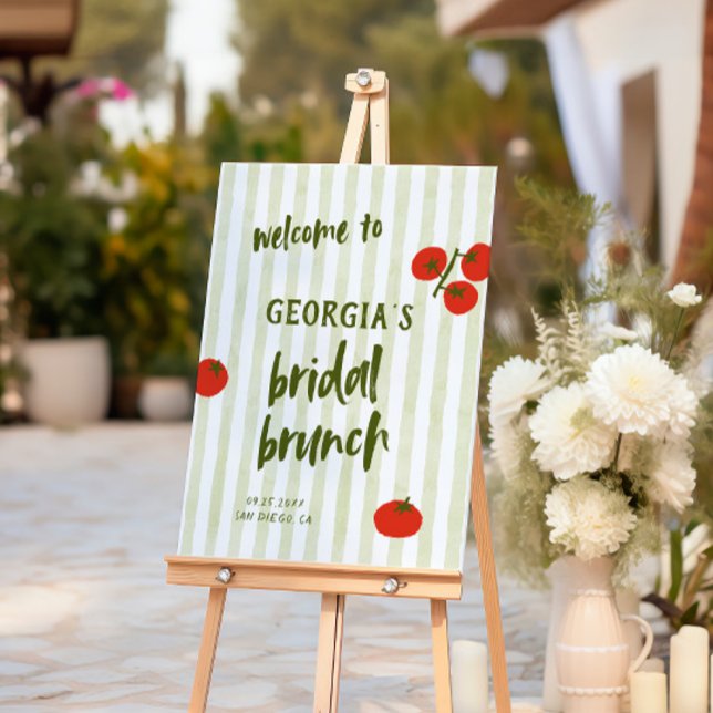 Tomato Green Stripes Bridal Brunch Welcome Foam Board (Creator Uploaded)