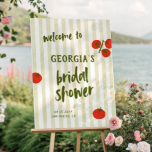 Tomato Green Stripes Bridal Shower Welcome Foam Board