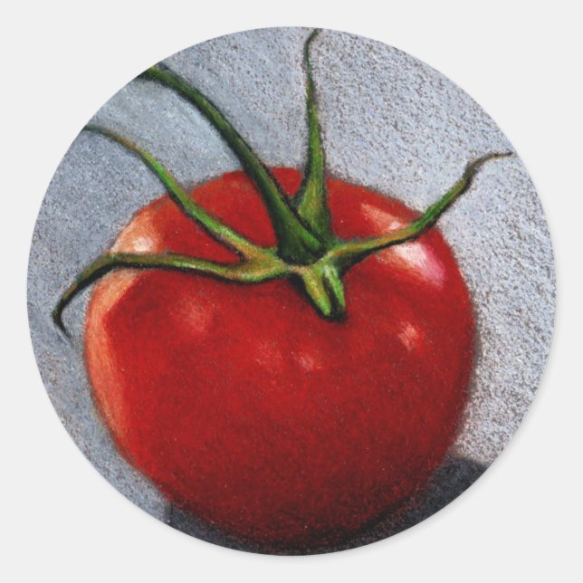 TOMATO IN COLOR PENCIL: ART CLASSIC ROUND STICKER (Front)