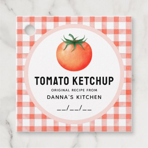 Tomato Ketchup with tomato and checkered pattern Favor Tags