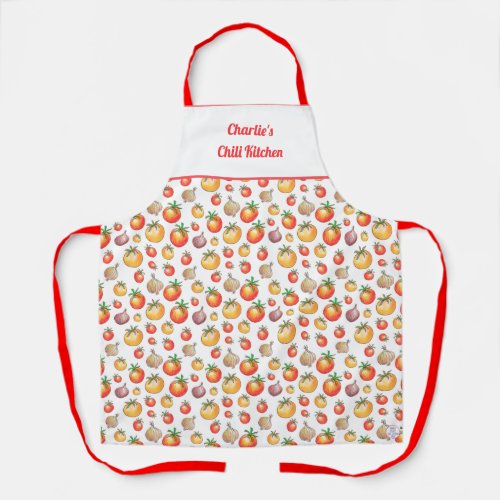 Tomato Onion Chili Patten Hand_Drawn Summer Foodie Apron