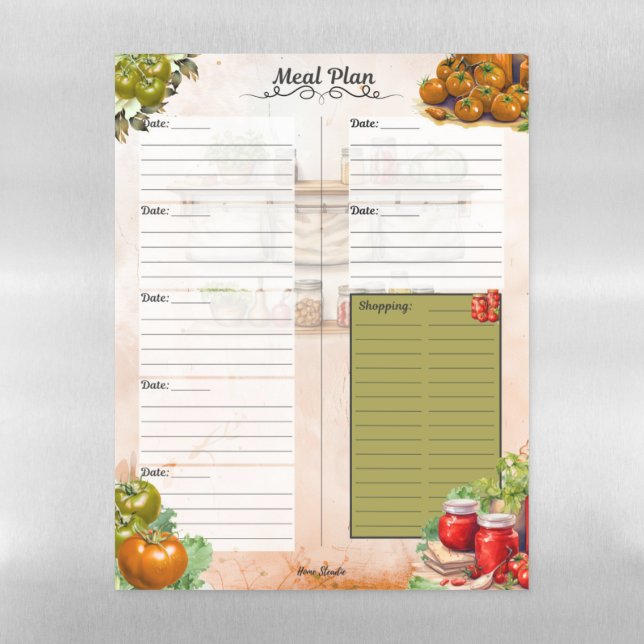 Tomato Paste 7 Day Meal Planner  Magnetic Dry Erase Sheet (Vertical)